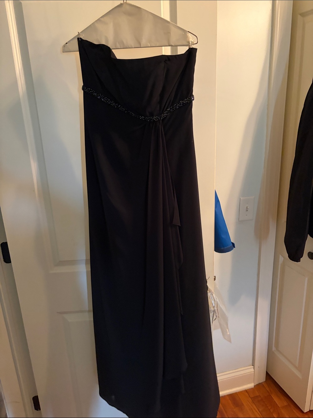 Strapless Black Evening Gown with Beaded Waist